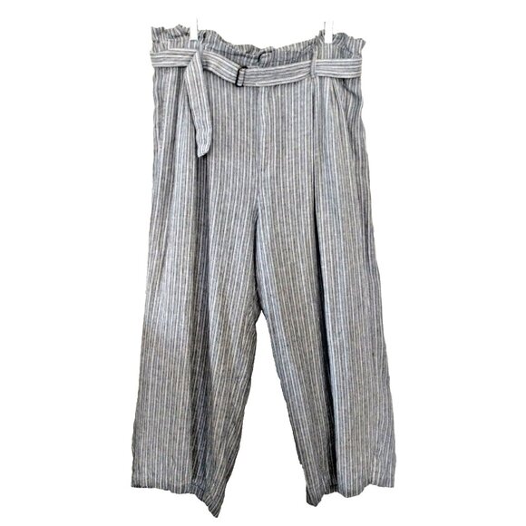 Banana Republic Wide Leg Linen-Blend Paperbag Pants Striped Pockets - Size 18 - Picture 1 of 9